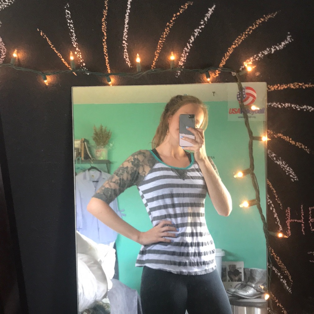 Striped with lace accent top